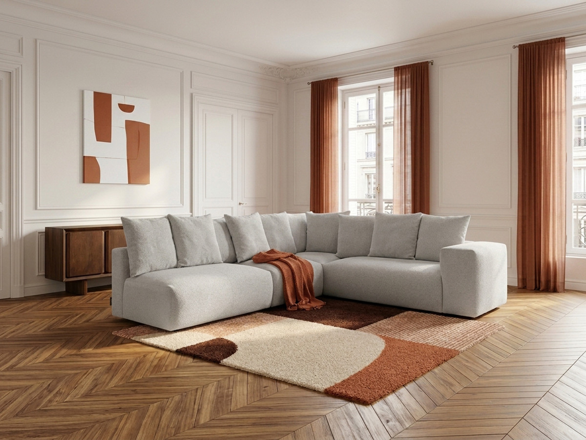Canapé d'angle modulable VOLTAIRE gris clair