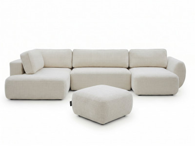 Canapé panoramique convertible coffre DENISE tissu texturé avec pouf
