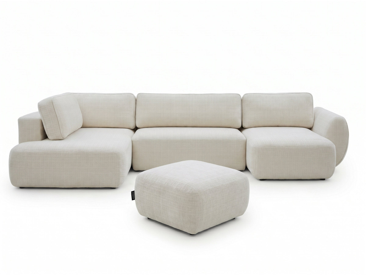 Canapé panoramique convertible coffre DENISE texturé avec pouf blanc — vue 3