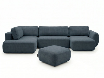 Canapé panoramique convertible coffre DENISE tissu texturé avec pouf