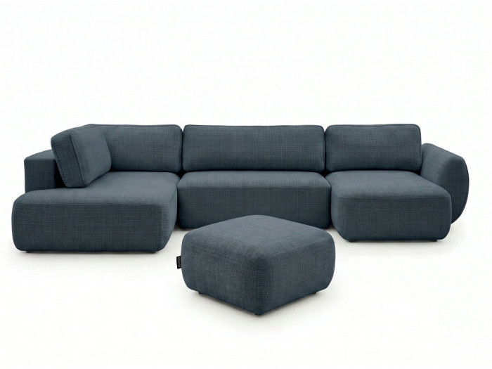 Canapé panoramique convertible coffre DENISE tissu texturé avec pouf