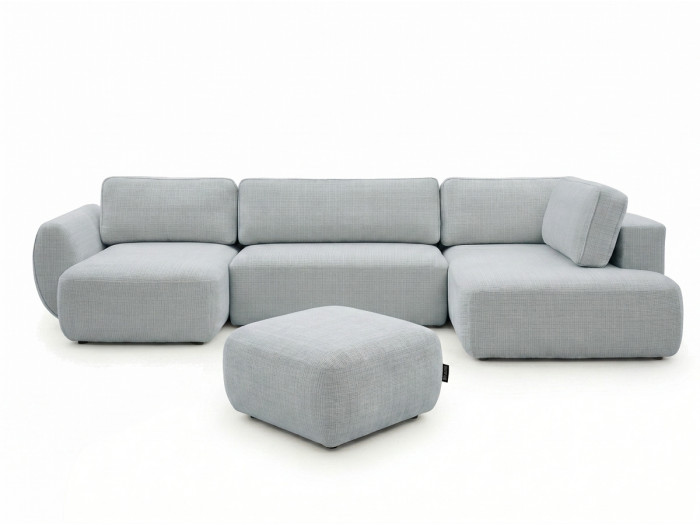 Canapé panoramique convertible coffre DENISE tissu texturé avec pouf