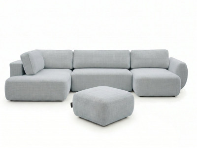 Canapé panoramique convertible coffre DENISE tissu texturé avec pouf