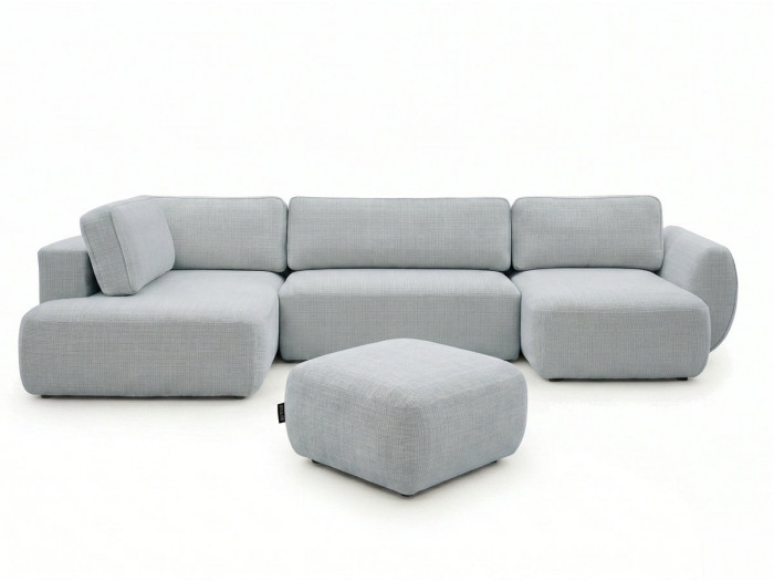 Canapé panoramique convertible coffre DENISE tissu texturé avec pouf