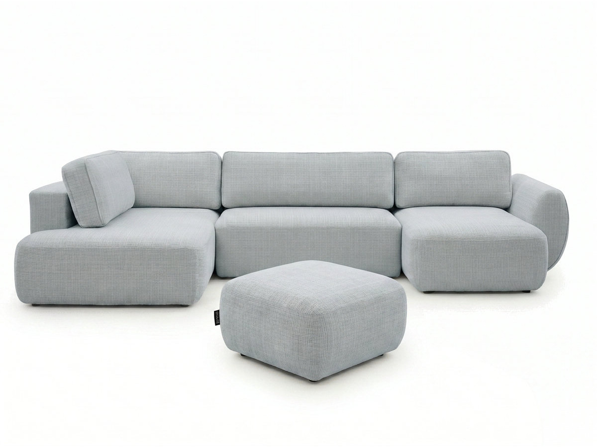 Canapé panoramique convertible coffre DENISE texturé avec pouf gris clair — vue 3