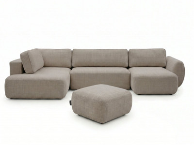 Canapé panoramique convertible coffre DENISE tissu texturé avec pouf