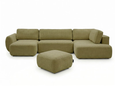 Canapé panoramique convertible coffre DENISE tissu texturé avec pouf