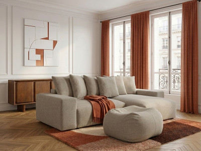 Canapé d'angle réversible convertible coffre VOLTAIRE tissu chiné avec pouf