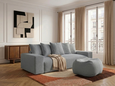 Canapé droit convertible coffre VOLTAIRE tissu chiné avec pouf