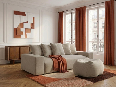 Canapé droit convertible coffre VOLTAIRE tissu chiné avec pouf