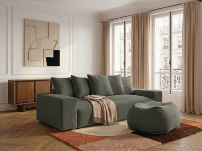 Canapé droit convertible coffre VOLTAIRE tissu chiné avec pouf