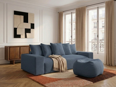 Canapé droit convertible coffre VOLTAIRE tissu chiné avec pouf