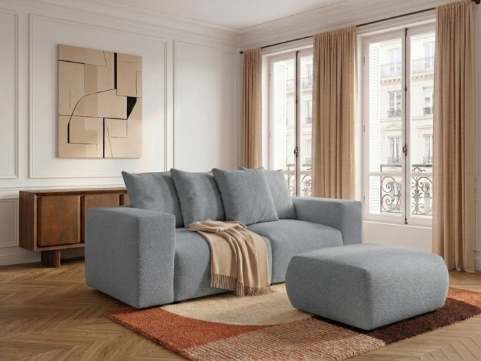 Canapé droit fixe modulable VOLTAIRE tissu chiné avec pouf