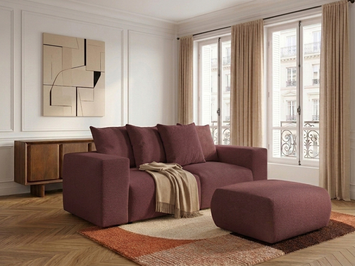 Canapé droit modulable VOLTAIRE chiné avec pouf rouge