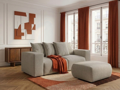 Canapé droit fixe modulable VOLTAIRE tissu chiné avec pouf