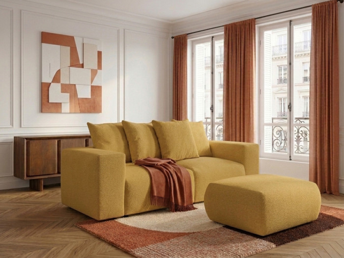 Canapé droit fixe modulable VOLTAIRE tissu chiné avec pouf