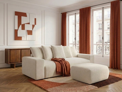 Canapé droit fixe 3 places VOLTAIRE tissu chiné avec pouf