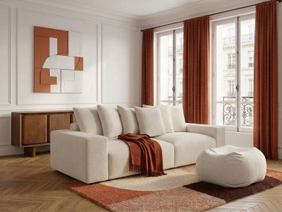 Canapé droit fixe 4 places VOLTAIRE tissu chiné avec pouf