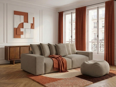 Canapé droit fixe 4 places VOLTAIRE tissu chiné avec pouf