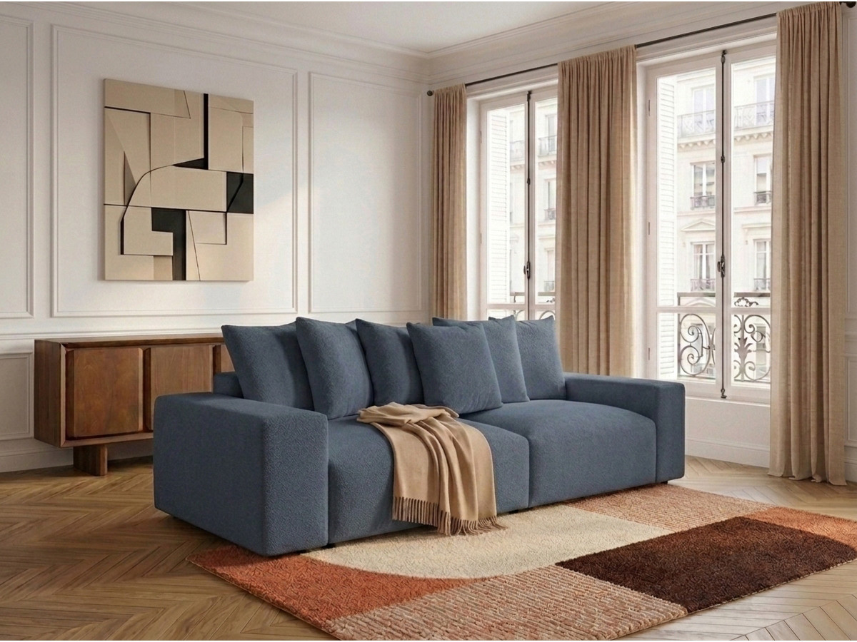 Canapé droit 4 places VOLTAIRE chiné bleu foncé