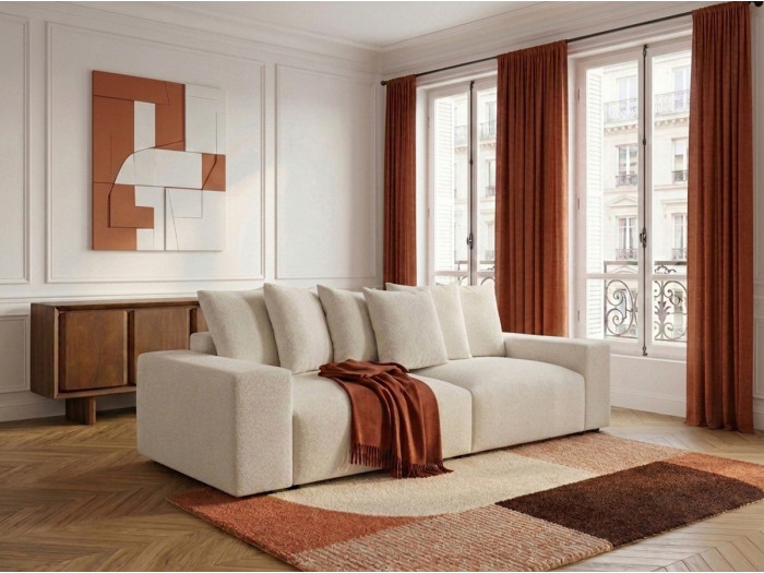Canapé droit fixe 4 places VOLTAIRE tissu chiné