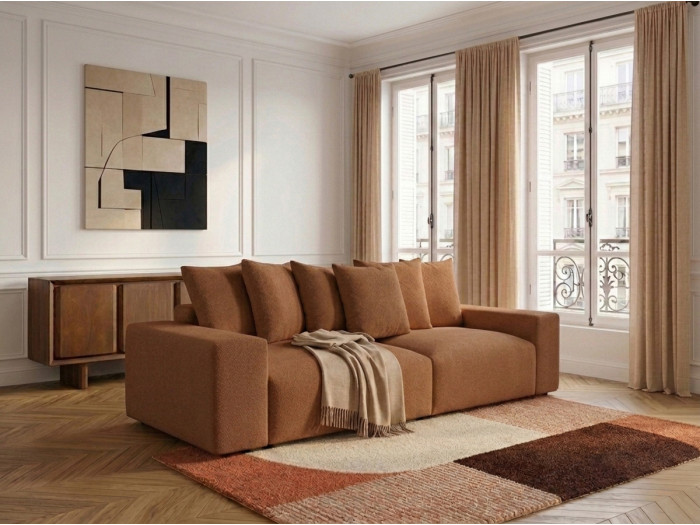Canapé droit fixe 4 places VOLTAIRE tissu chiné