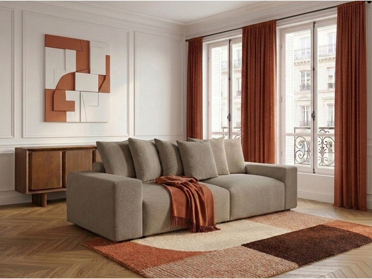 Canapé droit 4 places VOLTAIRE chiné taupe