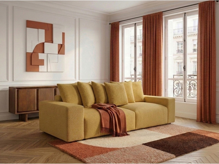 Canapé droit fixe 4 places VOLTAIRE tissu chiné