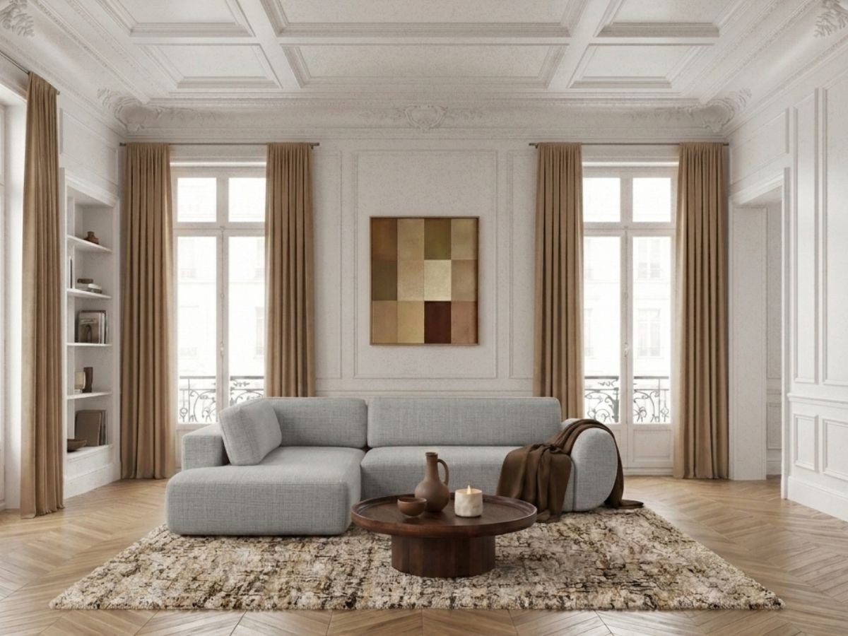 Sofa Moduł narożny L rozkładany z pojemnikiem DENISE tkanina strukturalna