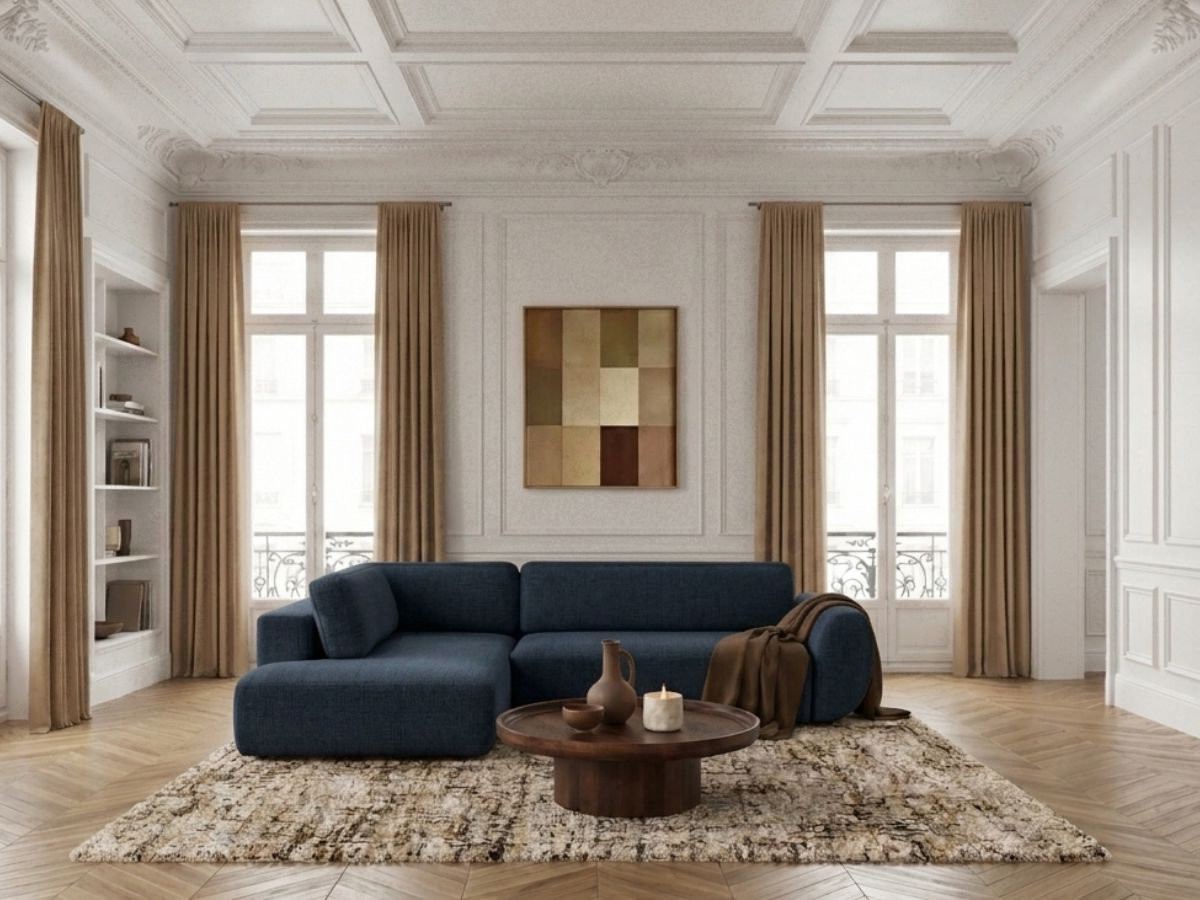 Sofa Moduł narożny L rozkładany z pojemnikiem DENISE tkanina strukturalna