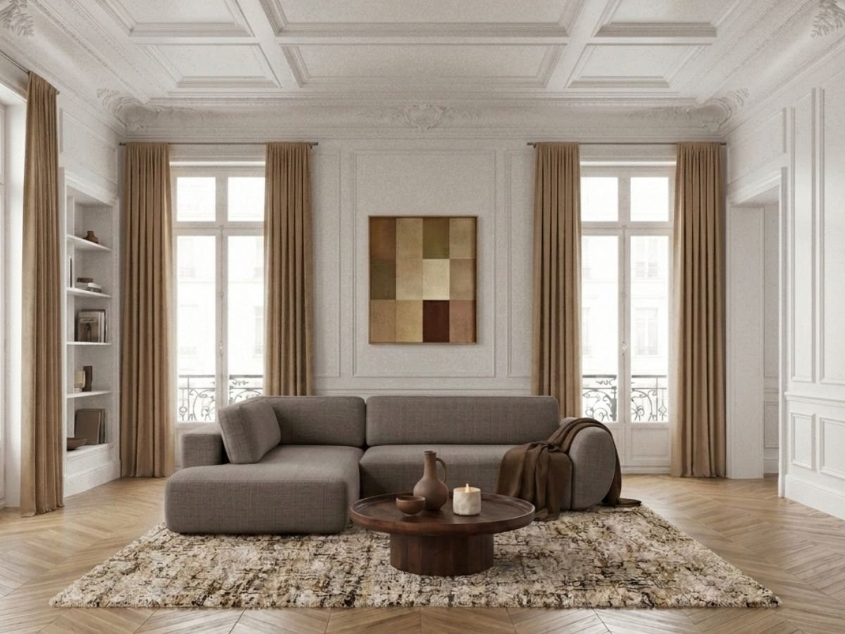 Sofa Moduł narożny L rozkładany z pojemnikiem DENISE tkanina strukturalna