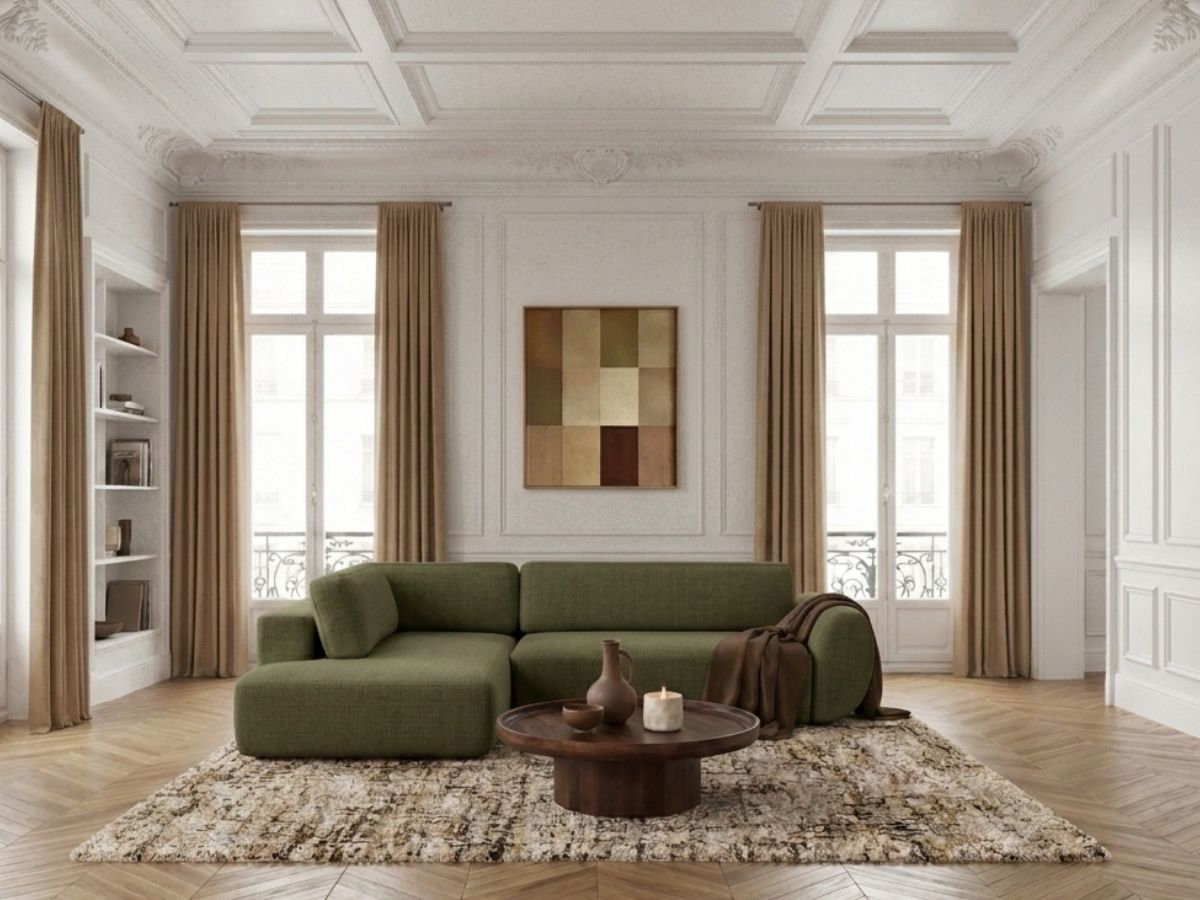 Sofa Moduł narożny L rozkładany z pojemnikiem DENISE tkanina strukturalna