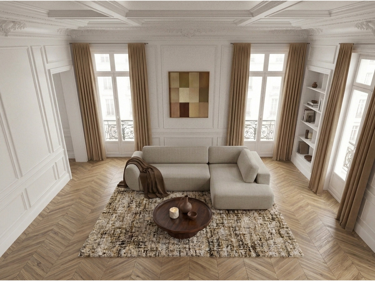 Canapé angle L convertible coffre DENISE texturé beige — vue 6