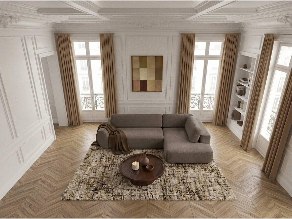 Canapé angle L convertible coffre DENISE texturé taupe — vue 6