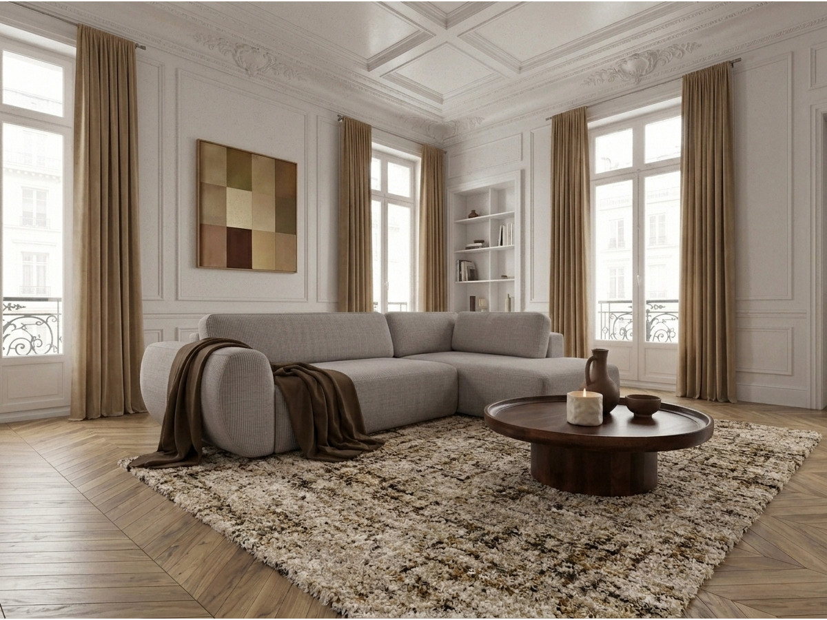 Canapé angle L convertible coffre DENISE texturé taupe