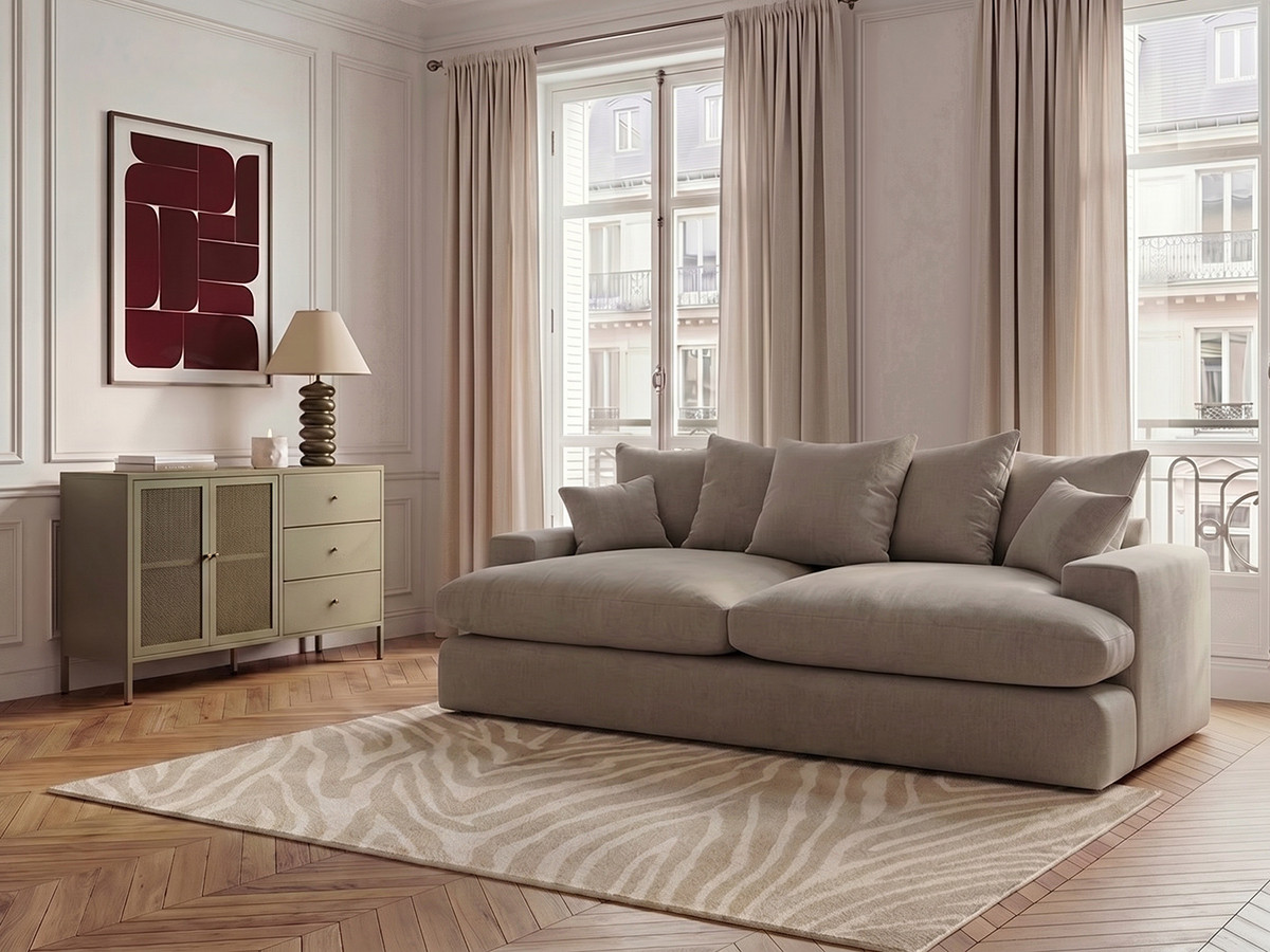 Canapé 3 places causeuse avec assise profonde NEVADA lisse beige — vue 6