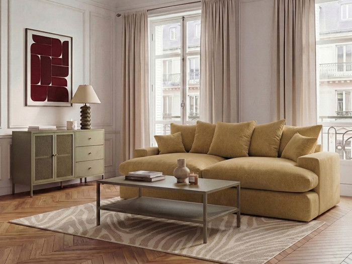 Canapé 3 places causeuse avec assise profonde NEVADA tissu lisse