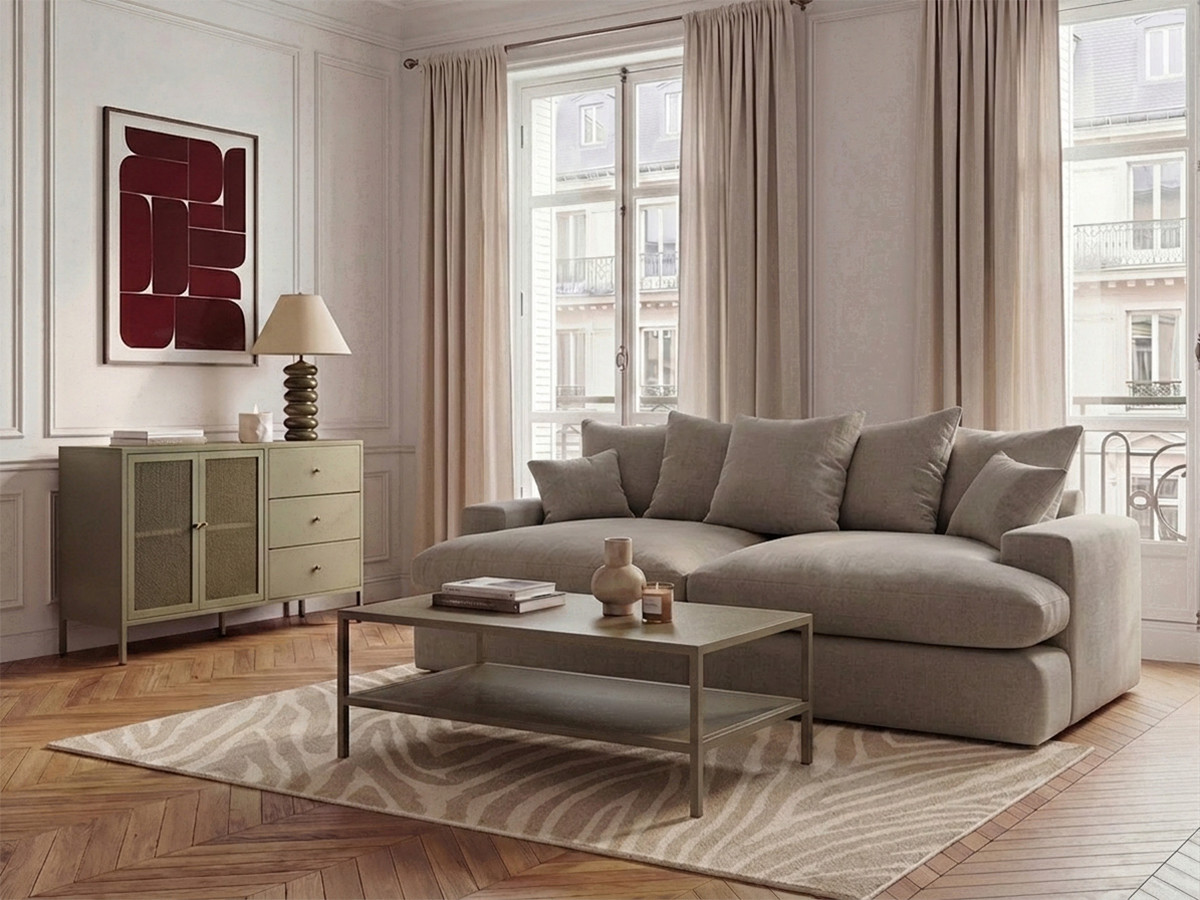 Canapé 3 places causeuse avec assise profonde NEVADA lisse beige