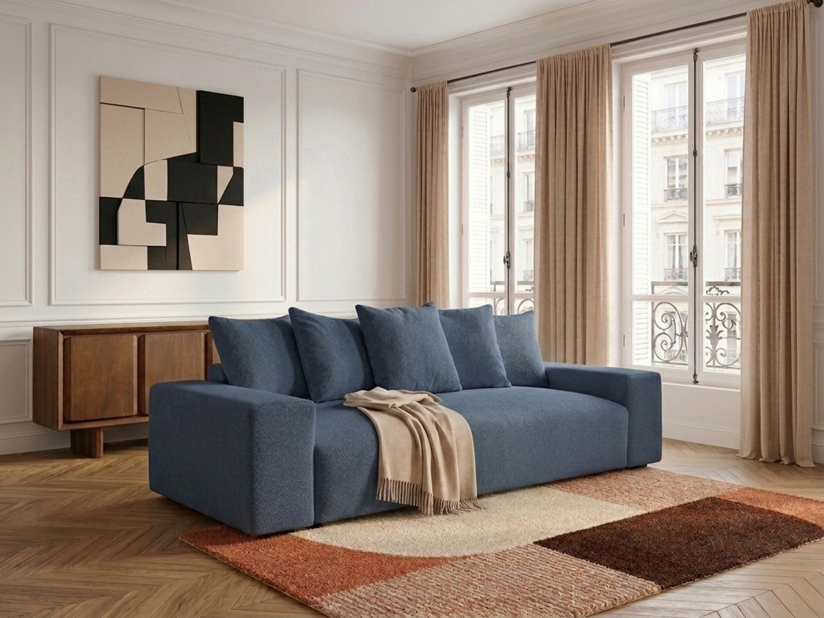 Canapé droit convertible coffre VOLTAIRE chiné bleu foncé