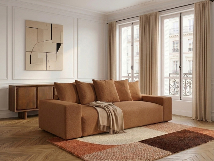 Canapé droit convertible coffre VOLTAIRE tissu chiné