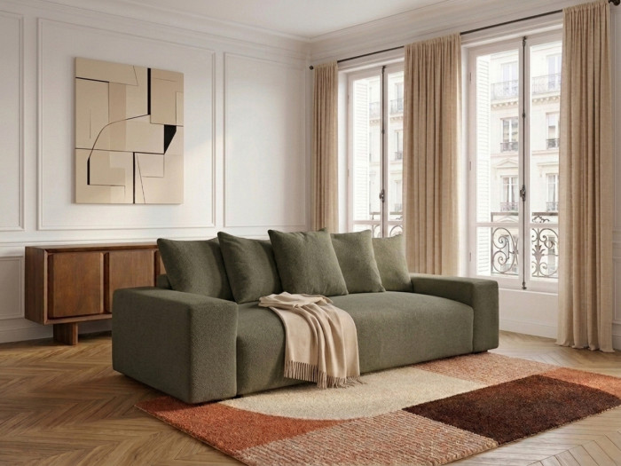 Canapé droit convertible coffre VOLTAIRE tissu chiné