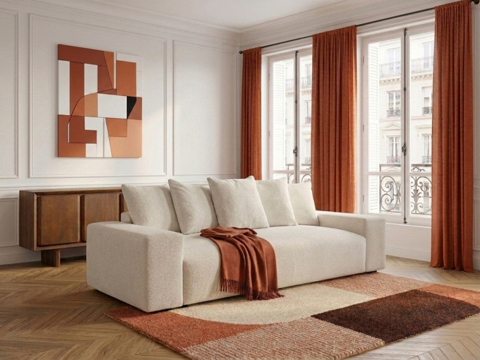 Canapé droit convertible coffre VOLTAIRE tissu chiné