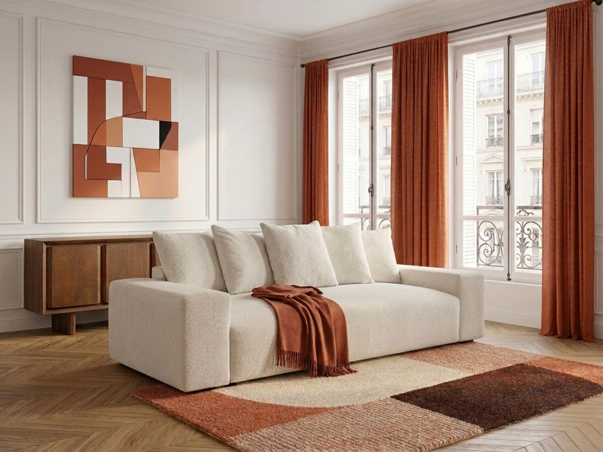 Canapé droit convertible coffre VOLTAIRE tissu chiné