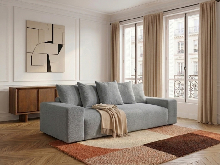 Canapé droit convertible coffre VOLTAIRE tissu chiné