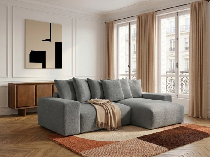 Canapé d'angle fixe réversible VOLTAIRE tissu chiné