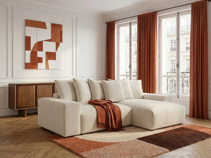 Canapé d'angle fixe réversible VOLTAIRE tissu chiné