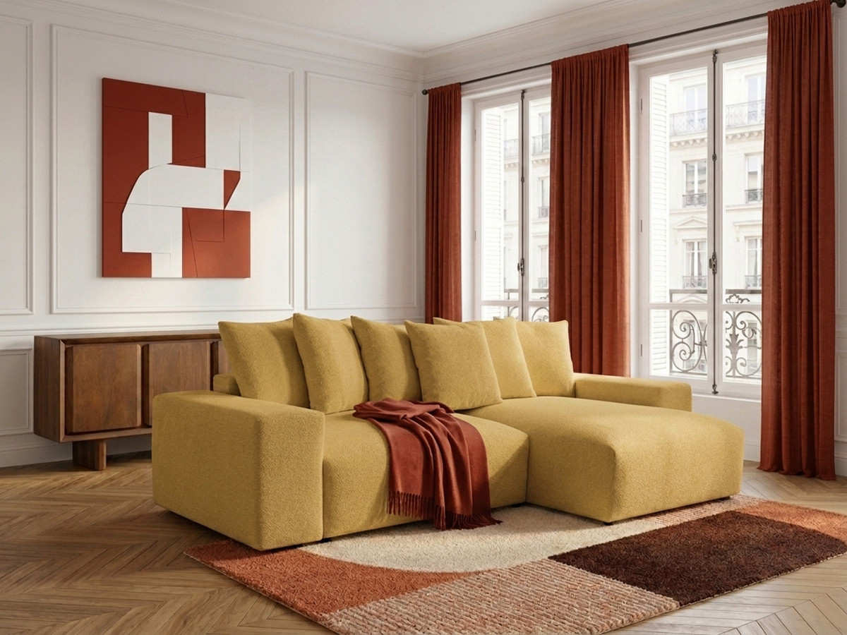 Canapé d'angle convertible réversible coffre VOLTAIRE chiné jaune