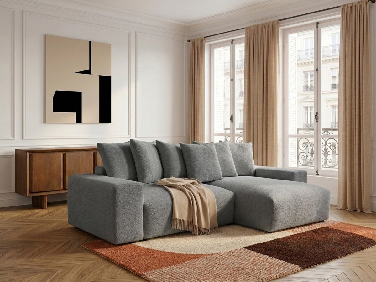 Canapé d'angle convertible réversible coffre VOLTAIRE chiné gris foncé
