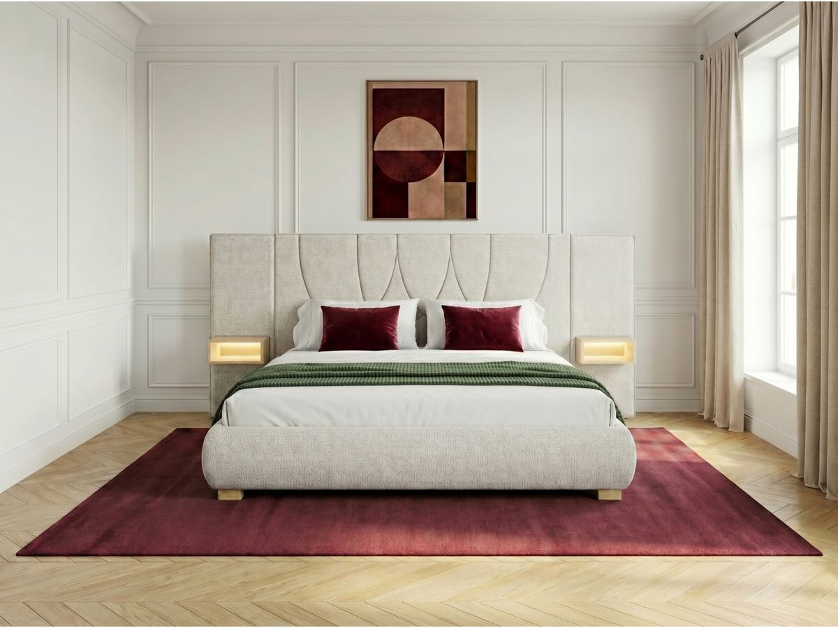 Lit coffre FLOA avec chevets et LED intégrées beige