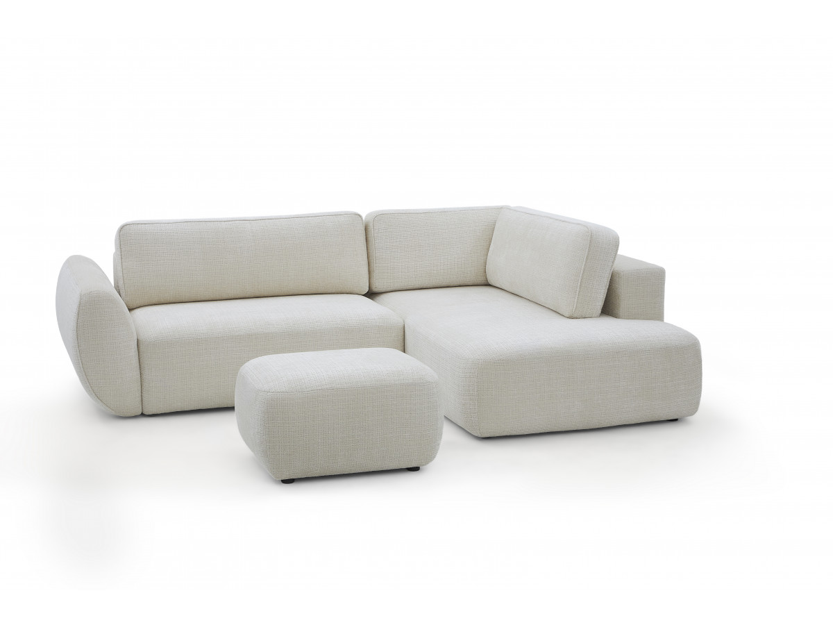 Sofa Moduł narożny L rozkładany z pojemnikiem DENISE tkanina strukturalna z pufą
